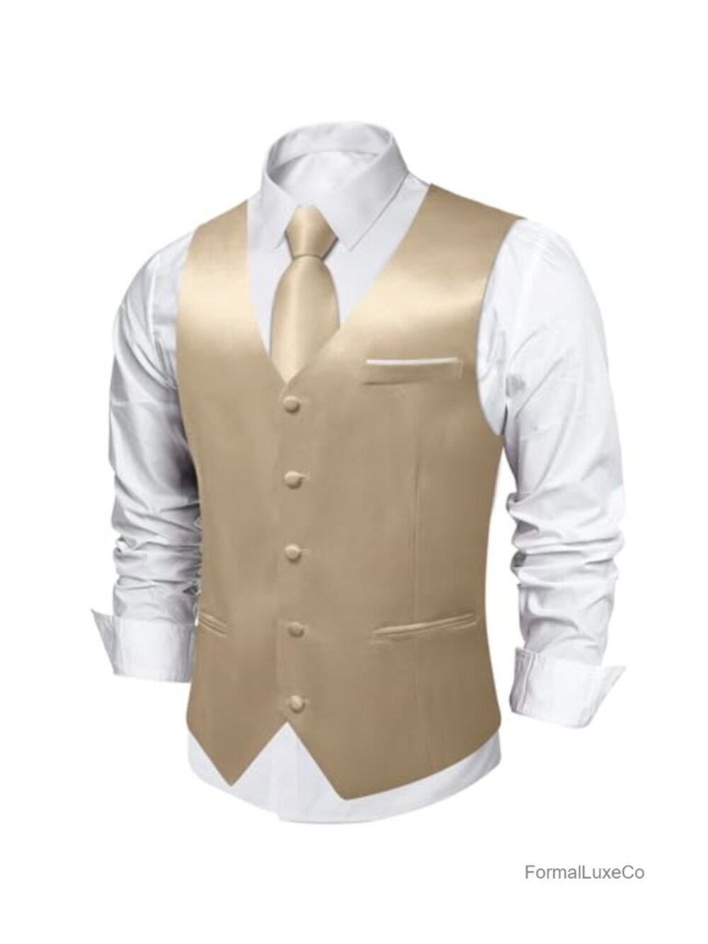 DiBanGu Classic Fit Satin 4-Piece Vest Tie Set Sleeveless V-Neck Formal